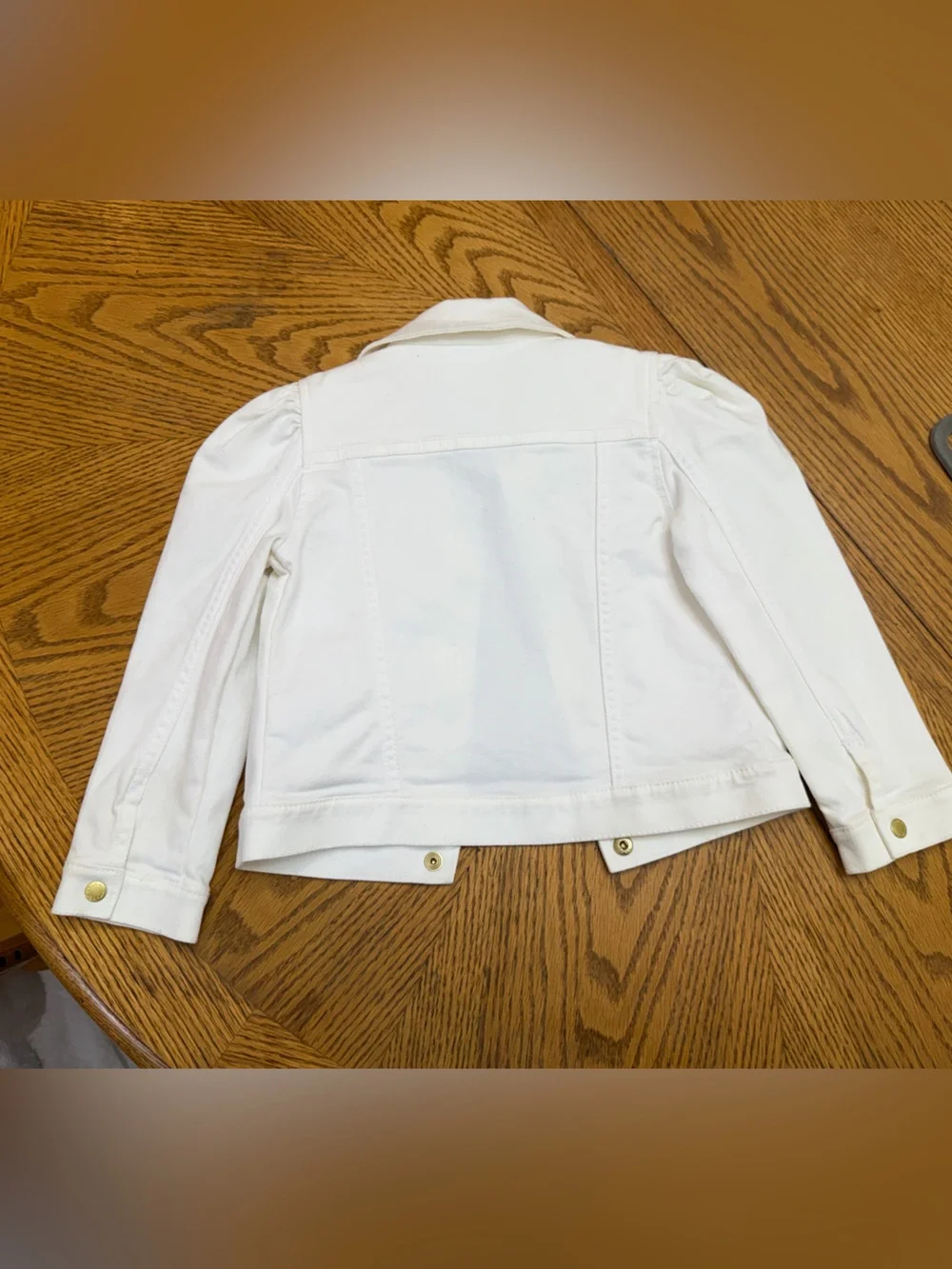 Janie and Jack Puff Sleeve White Denim Jacket with Gold Buttons